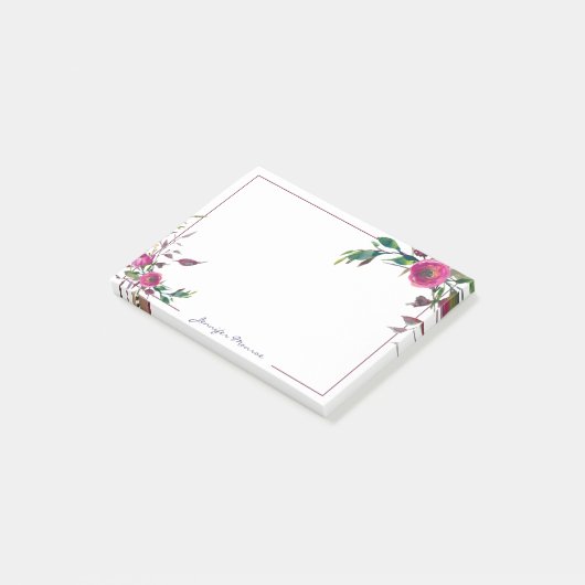 Roze waterverf rozen gepersonaliseerd post-it® notes (Schuin)