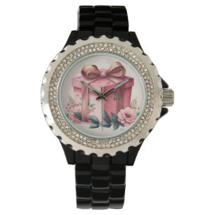  ROZE WATERVERF ROZEN & GESCHENKDOOS HORLOGE