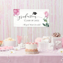 Roze Waterverf Rozen Graduation Party Banner