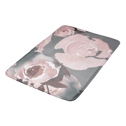 Roze Waterverf Rozen Grijze houtskool Bloemen Badmat (Gekanteld)