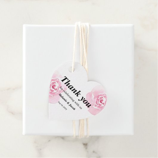 Roze Waterverf Rozen Hart Bedankjes Labels (In situ)