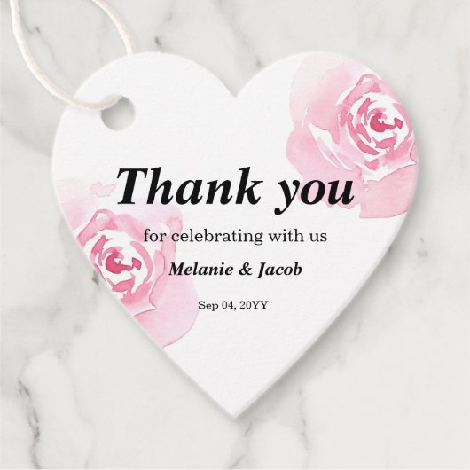 Roze Waterverf Rozen Hart Bedankjes Labels (Voorkant)