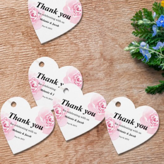 Roze Waterverf Rozen Hart Bedankjes Labels