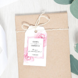 Roze Waterverf Rozen Huwelijksgunst en Cadeaulabel