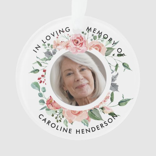 Roze Waterverf Rozen in liefdevolle herinnering Fo Ornament (voorkant)