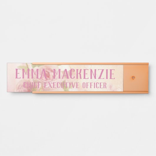 Roze Waterverf Rozen Kantoor Deurteken Deurbordje (Voorkant)