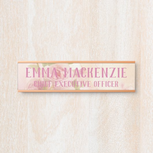 Roze Waterverf Rozen Kantoor Deurteken Deurbordje (Voorkant)