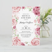Roze Waterverf Rozen Lijst Baby shower Brunch Kaart (Staand voorkant)