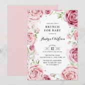 Roze Waterverf Rozen Lijst Baby shower Brunch Kaart (Voorkant / Achterkant)