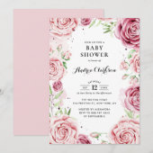 Roze Waterverf Rozen Lijst Baby shower Kaart (Voorkant / Achterkant)