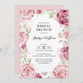 Roze Waterverf Rozen Lijst Bridal Brunch Kaart (Voorkant / Achterkant)