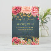 Roze waterverf rozen  marine koppels douchen kaart (Staand voorkant)