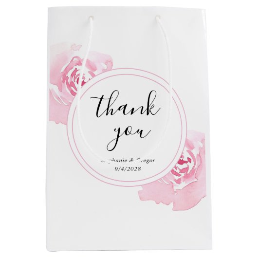 Roze Waterverf Rozen Medium Cadeauzakje (Voorkant)