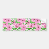 Roze waterverf rozen met bladeren en knoppen bumpersticker (Voorkant)