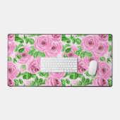 Roze waterverf rozen met bladeren en knoppen bureaumat (Keyboard & Muis)