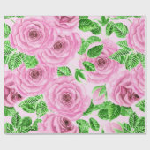 Roze waterverf rozen met bladeren en knoppen cadeaupapier (Vlak)