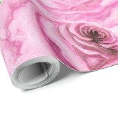 Roze waterverf rozen met bladeren en knoppen cadeaupapier (Rol Hoek)