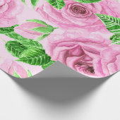 Roze waterverf rozen met bladeren en knoppen cadeaupapier (Hoek)