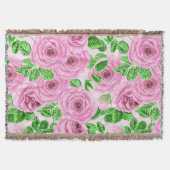 Roze waterverf rozen met bladeren en knoppen deken (Voorkant)