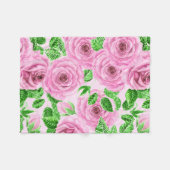 Roze waterverf rozen met bladeren en knoppen fleece deken (Voorkant (Horizontaal))