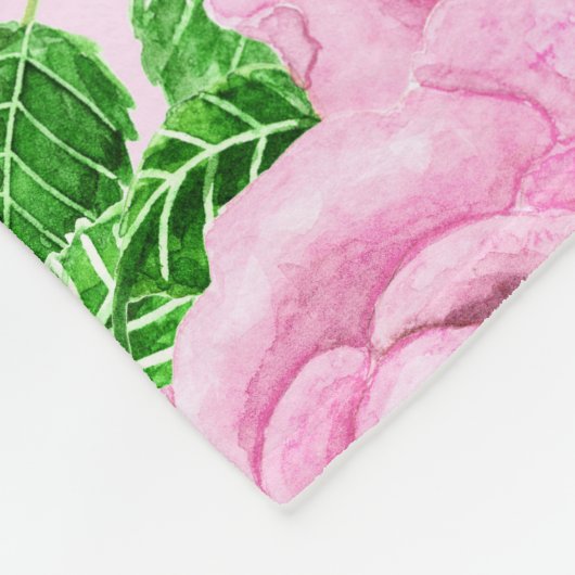 Roze waterverf rozen met bladeren en knoppen fleece deken (Hoek)