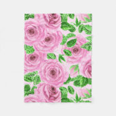 Roze waterverf rozen met bladeren en knoppen fleece deken (Voorkant)