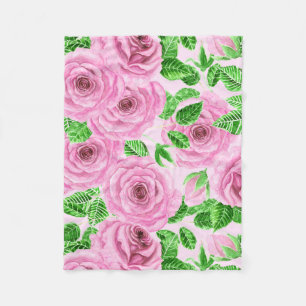 Roze waterverf rozen met bladeren en knoppen fleece deken