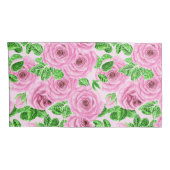 Roze waterverf rozen met bladeren en knoppen kussensloop (Achterkant-Rechts)