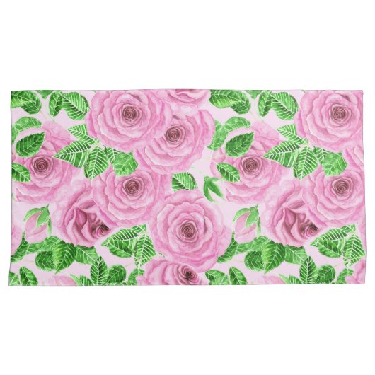 Roze waterverf rozen met bladeren en knoppen kussensloop (Voorkant-Rechts)