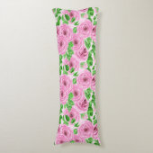 Roze waterverf rozen met bladeren en knoppen lichaamskussen (Voorkant Verticaal)