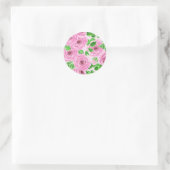 Roze waterverf rozen met bladeren en knoppen ronde sticker (Tas)