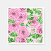 Roze waterverf rozen met bladeren en knoppen servetten (Voorkant)