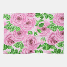 Roze waterverf rozen met bladeren en knoppen