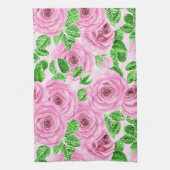 Roze waterverf rozen met bladeren en knoppen theedoek (Verticaal)
