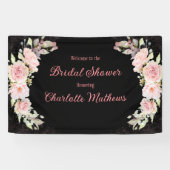 Roze Waterverf Rozen Moody Zwart Vrijgezellenfeest Spandoek (Horizontaal)