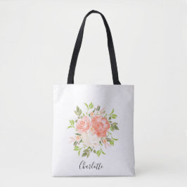 Roze Waterverf Rozen Naam Canvas tas