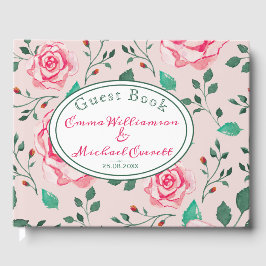 Roze Waterverf Rozen & oliepatroon | Weddenschap Gastenboek
