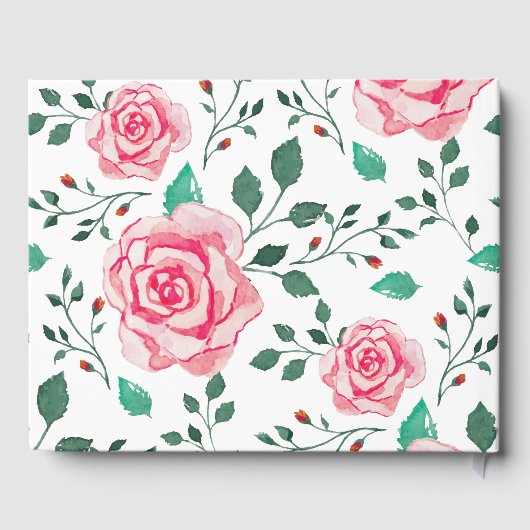 Roze Waterverf Rozen & oliepatroon | Weddenschap Gastenboek (Achterkant)
