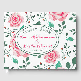 Roze Waterverf Rozen & oliepatroon | Weddenschap Gastenboek