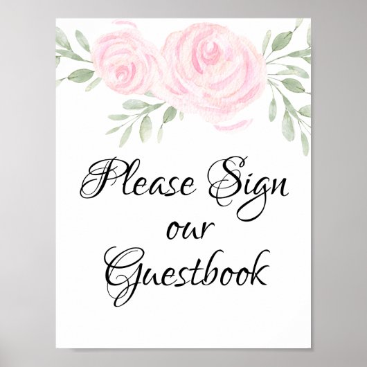 Roze Waterverf Rozen Onderteken ons Guestbook Poster (Voorkant)