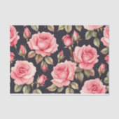 Roze Waterverf Rozen op zwarte achtergrond Tissuepapier (Voorkant)