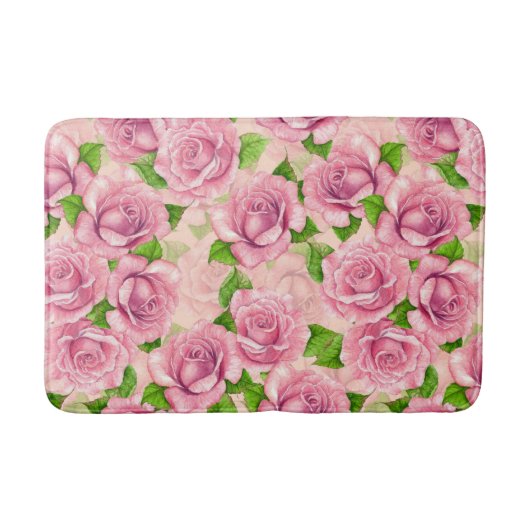 Roze waterverf rozen patroon badmat (Voorkant)
