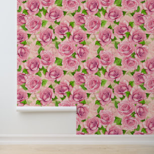Roze waterverf rozen patroon behang