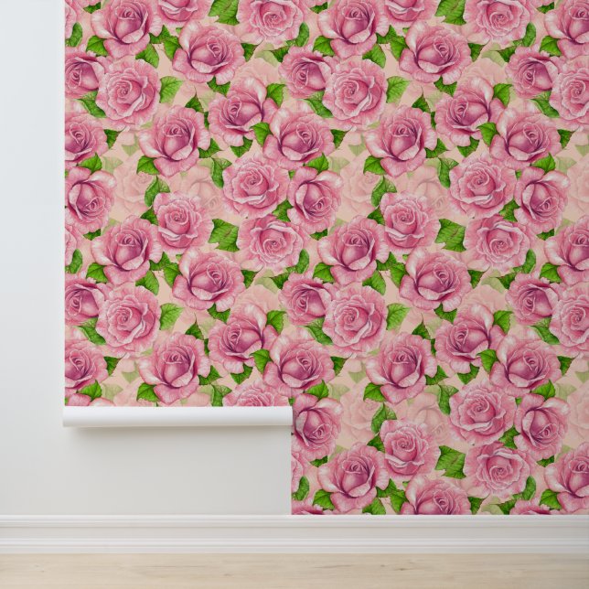 Roze waterverf rozen patroon behang (Applicatie)