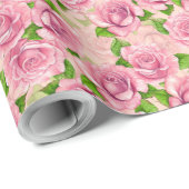 Roze waterverf rozen patroon omwikkelpapier cadeaupapier (Rol Hoek)
