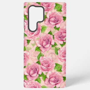 Roze waterverf rozen patroon samsung galaxy hoesje