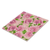 Roze waterverf rozen patroon tegeltje (Zijkant)