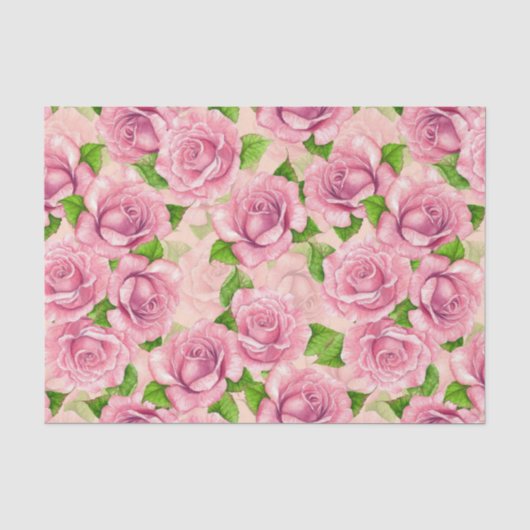 Roze waterverf rozen patroon tissuepapier (Voorkant)