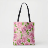 Roze waterverf rozen patroon tote bag (Voorkant)