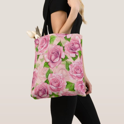 Roze waterverf rozen patroon tote bag (Dichtbij)